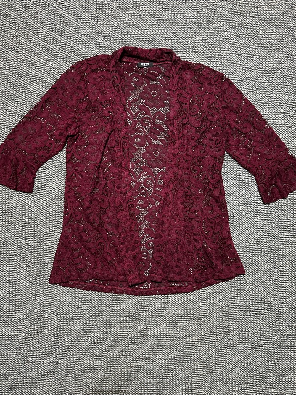 Onyx Burgundy Floral Lace Open-Front Shrug